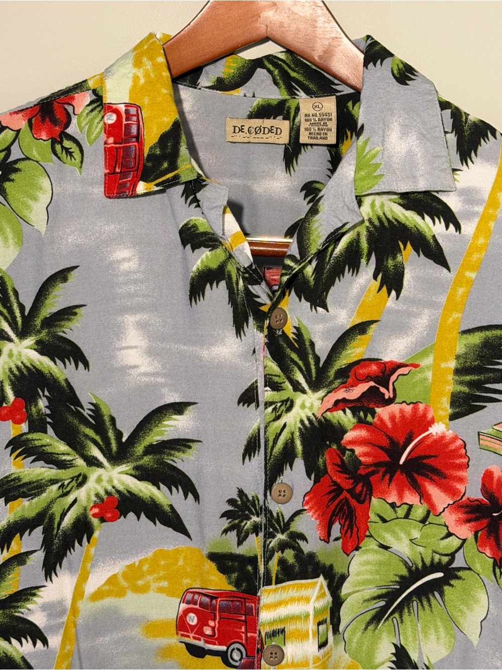Decoded Men's Light Blue Hawaiian Shirt with Red Floral Print